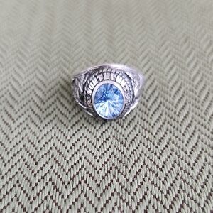 Vintage Class Ring with Aquamarine Gemstone Josten Ladies Sterling Silver 10.92g